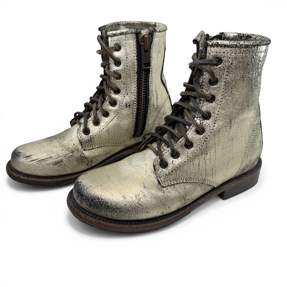 Freebird Manchester Combat Boots Women Size 8 distressed metallic Leather Silver - Picture 2 of 12
